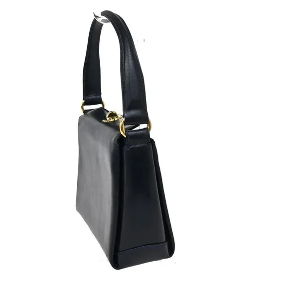 GUCCI Logo Shoulder Hand Bag Leather Navy Blue GHW Italy 35KB070